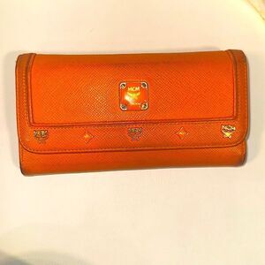 MCM Orange Trifold Leather Long Wallet A278